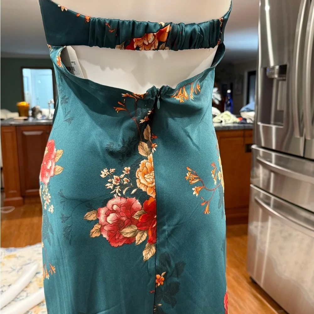 NWT Altar'd State Emerald Teal Floral Strapless Dress Bridesmaid M - Picture 2 of 10